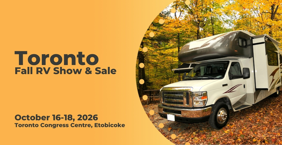 Promotional image for the Toronto Fall RV Show & Sale, taking place October 16 in Etobicoke, featuring an image of an RV.