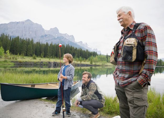 Three generations of Albertans - grandfather, father, son - about to go fishing together. 
